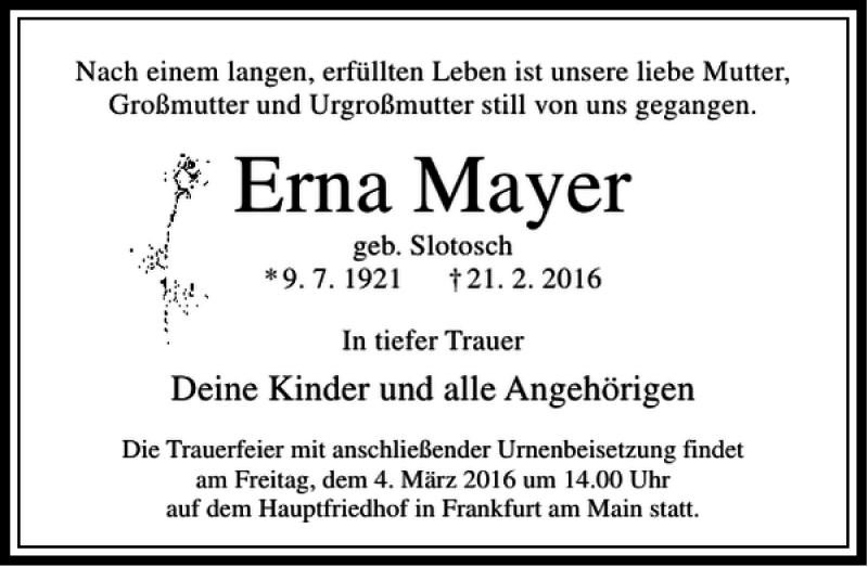 Traueranzeigen Von Erna Mayer Trauer Rheinmain De