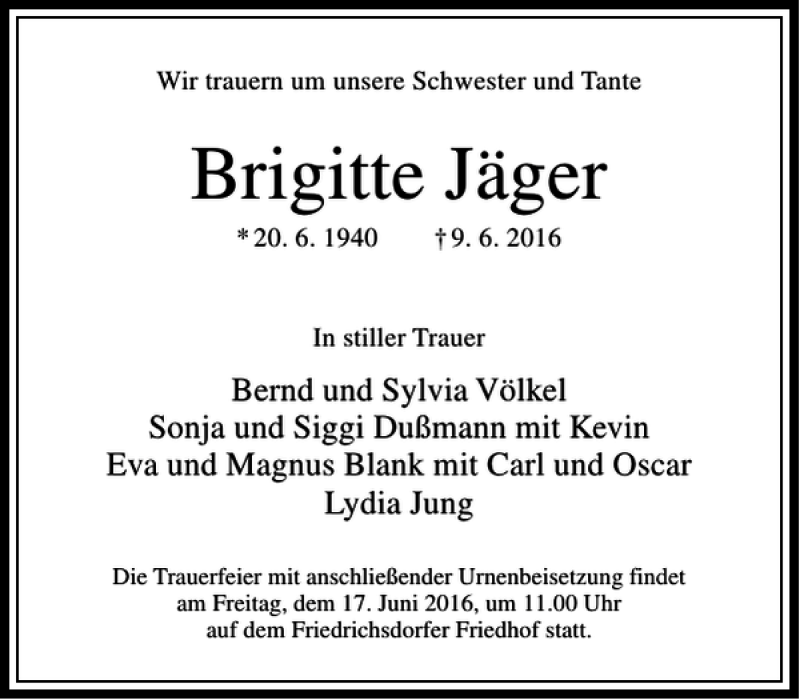 Traueranzeigen Von Brigitte J Ger Trauer Rheinmain De