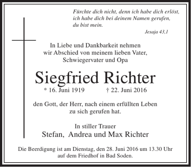 Traueranzeigen Von Siegfried Richter Trauer Rheinmain De