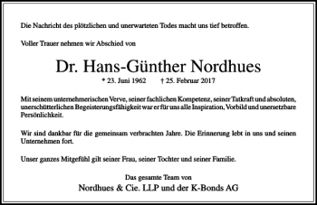 Traueranzeigen von Dr Hans Günther Nordhues trauer rheinmain de