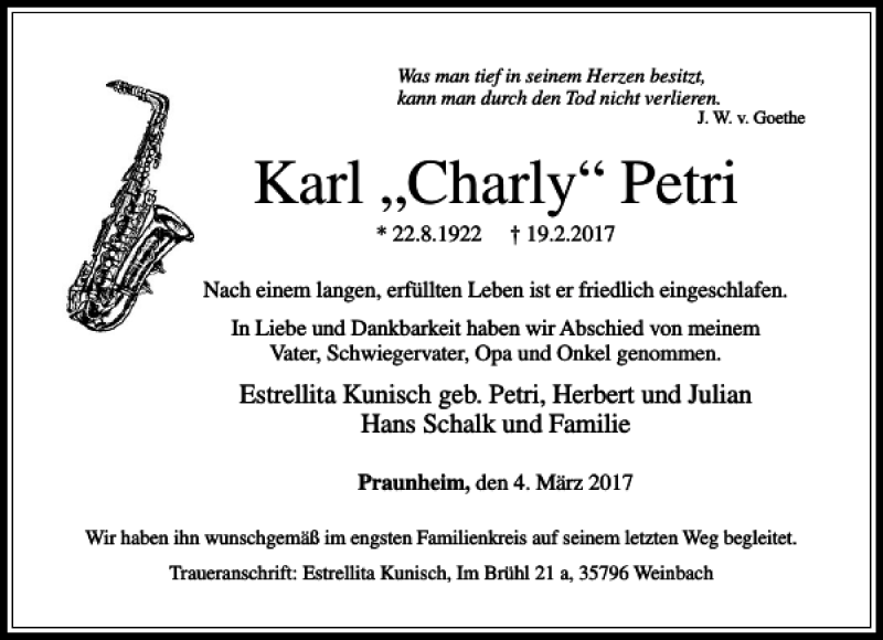 Traueranzeigen Von Karl Charly Petri Trauer Rheinmain De