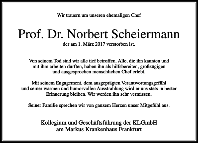 Traueranzeigen Von Prof Dr Norbert Scheiermann Trauer Rheinmain De