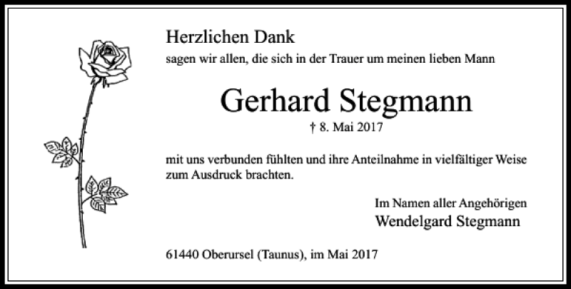 Traueranzeigen Von Gerhard Stegmann Trauer Rheinmain De