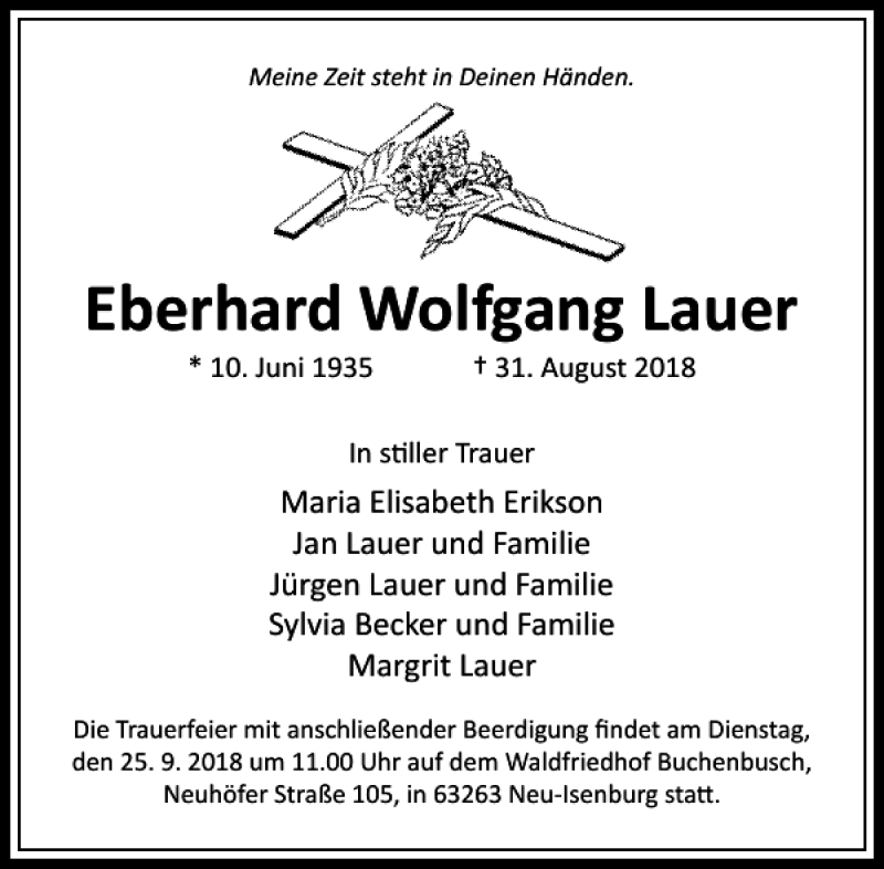 Traueranzeigen Von Eberhard Wolfgang Lauer Trauer Rheinmain De