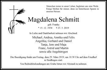 Traueranzeigen Von Magdalena Schmitt Trauer Rheinmain De