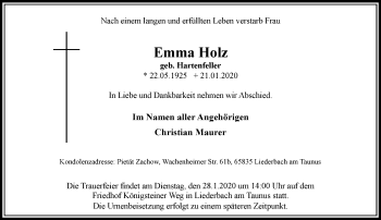 Traueranzeigen Von Emma Holz Trauer Rheinmain De