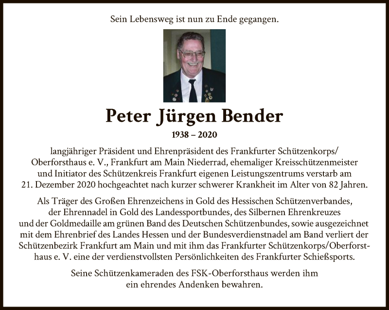 Traueranzeigen von Peter Jürgen Bender trauer rheinmain de