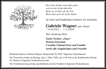 Traueranzeigen Von Gabriele Wagner Trauer Rheinmain De