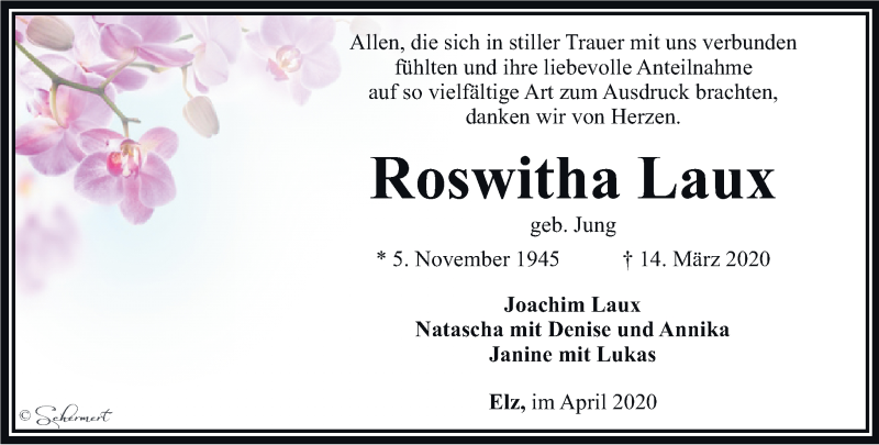 Traueranzeigen Von Roswitha Laux Trauer Rheinmain De