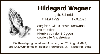 Traueranzeigen Von Hildegard Wagner Trauer Rheinmain De