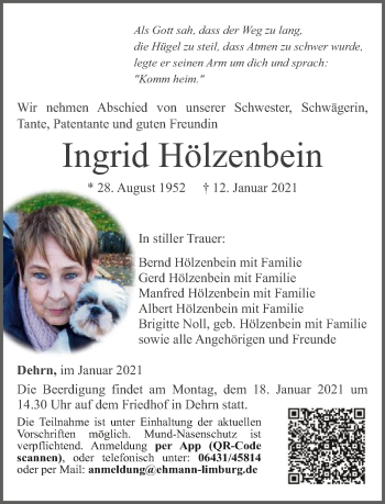 Traueranzeigen von Ingrid Hölzenbein trauer rheinmain de