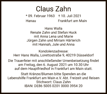 Traueranzeigen Von Claus Zahn Trauer Rheinmain De