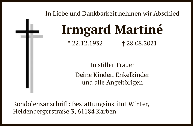 Traueranzeigen Von Irmgard Martin Trauer Rheinmain De