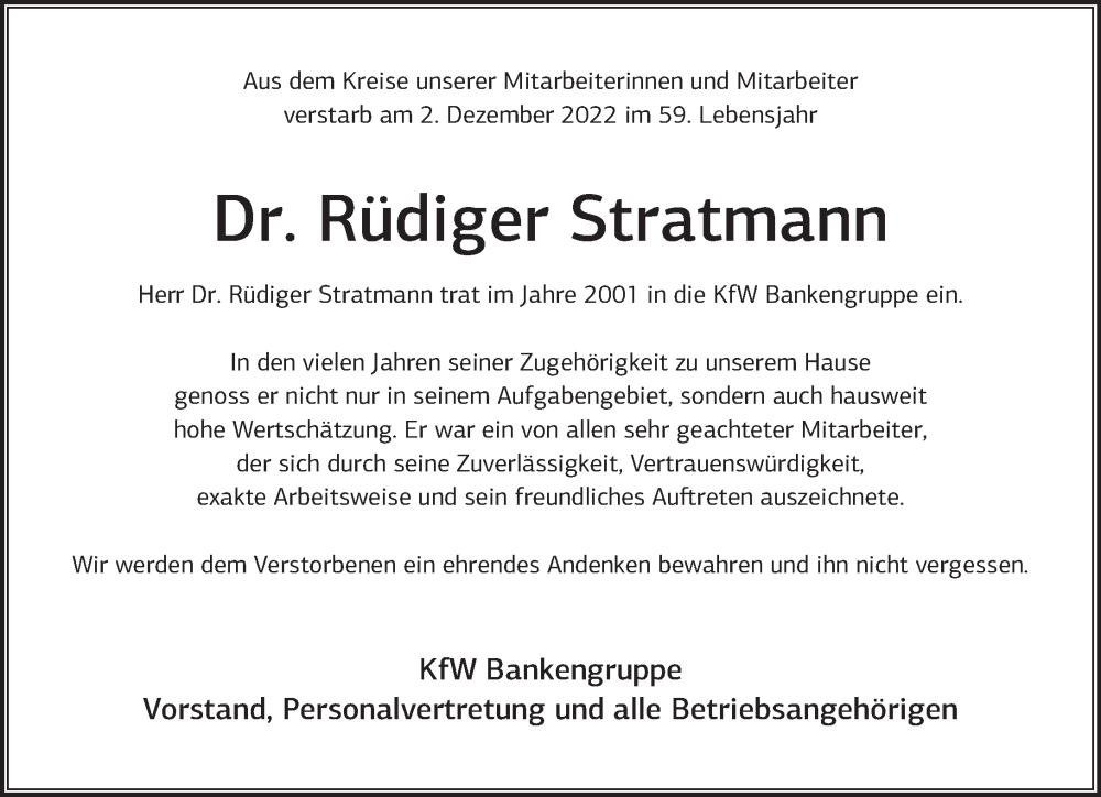 Traueranzeigen von Rüdiger Stratmann trauer rheinmain de