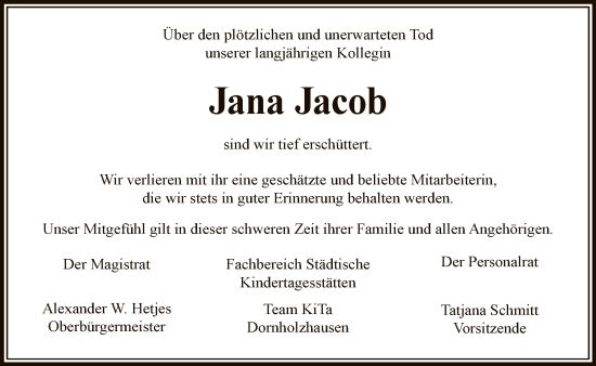 Traueranzeigen Von Jana Jacob Trauer Rheinmain De