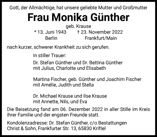 Traueranzeigen von Monika Günther trauer rheinmain de