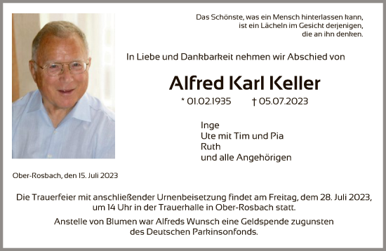 Traueranzeigen Von Alfred Karl Keller Trauer Rheinmain De