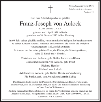 Traueranzeige von Franz-Joseph von Aulock von Rhein Main Media