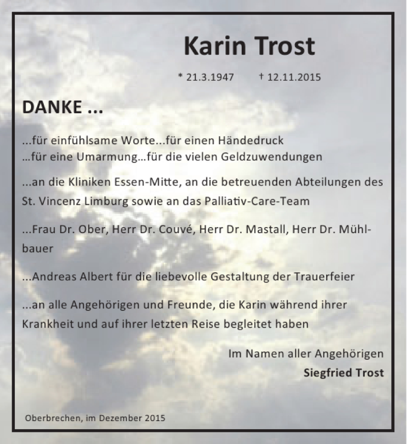 Traueranzeigen Von Karin Trost Trauer Rheinmain De