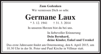 Traueranzeige von Germane Laux von Rhein Main Media