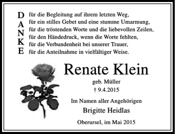 Traueranzeige von Renate Klein von Rhein Main Media