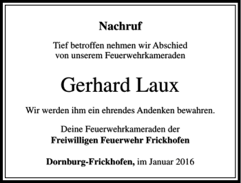 Traueranzeige von Gerhard Laux von Rhein Main Media