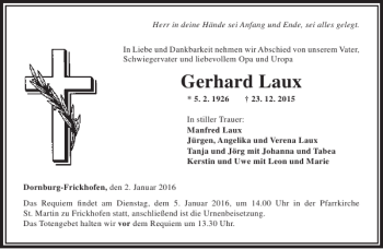 Traueranzeige von Gerhard Laux von Rhein Main Media