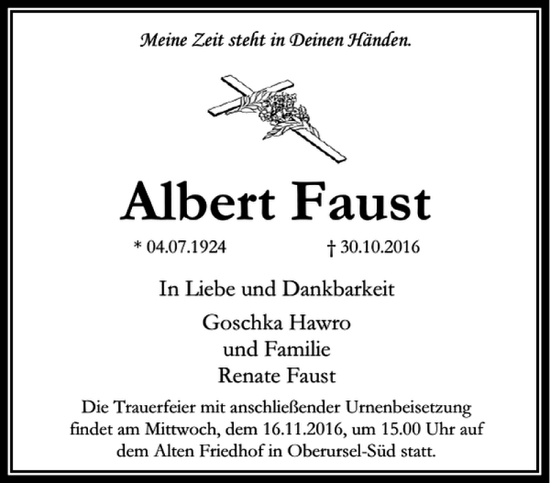 Traueranzeigen von Albert Faust trauerrheinmain.de