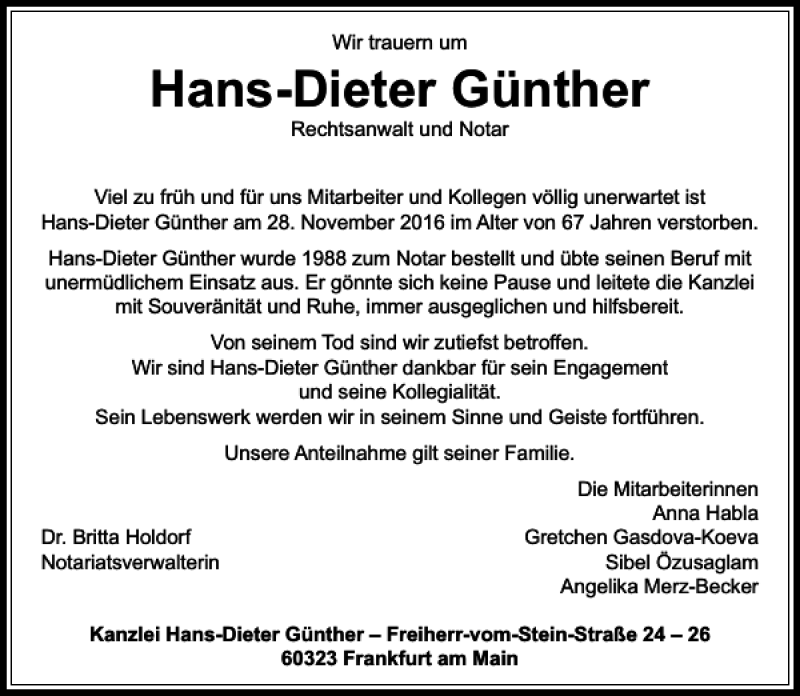 Traueranzeigen von HansDieter Günther trauerrheinmain.de