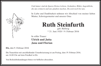 Traueranzeige von Ruth Steinfurth von Rhein Main Media