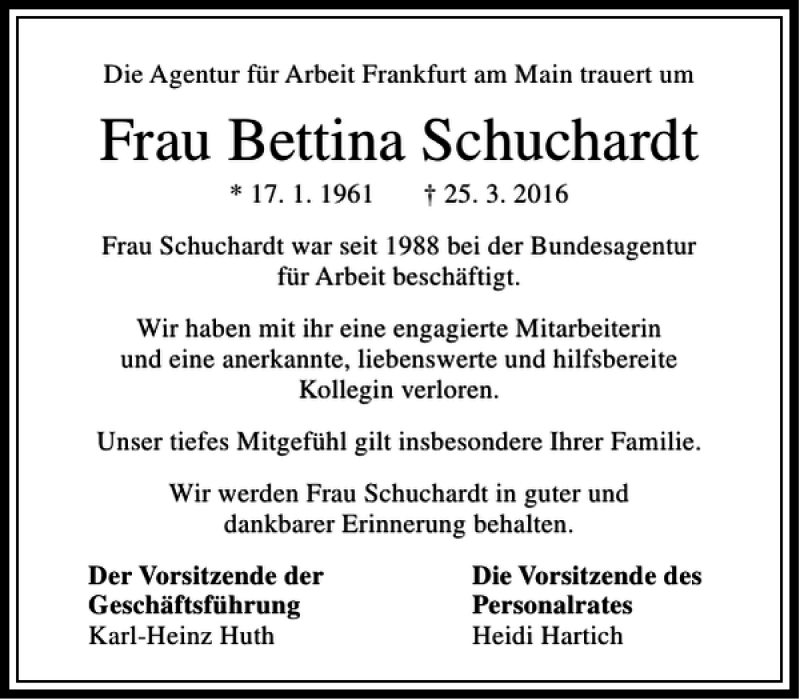  Traueranzeige für Bettina Schuchardt vom 09.04.2016 aus Rhein Main Media
