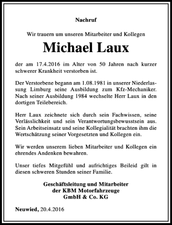 Traueranzeige von Michael Laux von Rhein Main Media