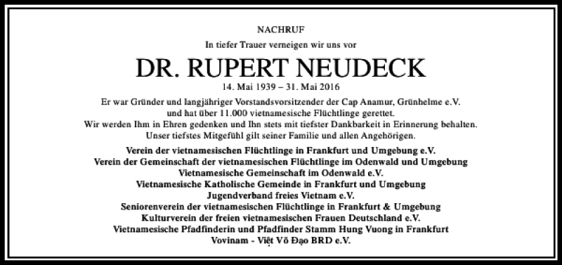  Traueranzeige für Dr. Rupert Neudeck vom 11.06.2016 aus Rhein Main Media
