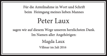 Traueranzeige von Peter Laux von Rhein Main Media