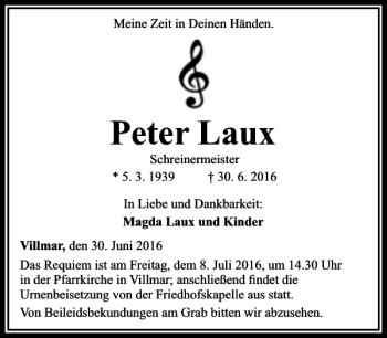 Traueranzeige von Peter Laux von Rhein Main Media