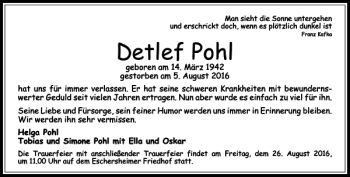 Traueranzeige von Detlef Pohl von Rhein Main Media