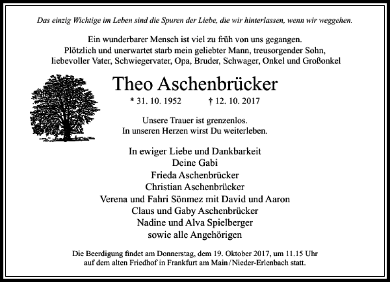 Traueranzeigen Von Theo Aschenbrucker Trauer Rheinmain De
