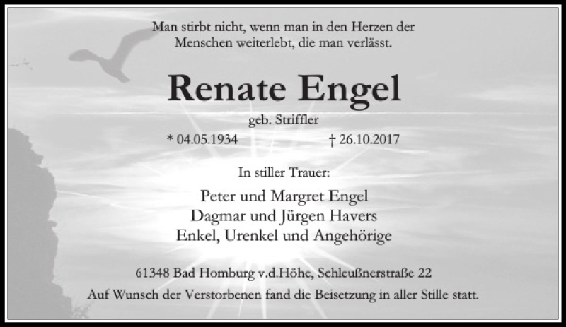 Traueranzeigen Von Renate Engel Trauer Rheinmain De