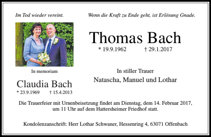 Traueranzeigen von Thomas Bach | trauer-rheinmain.de