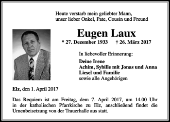 Traueranzeige von Eugen Laux von Rhein Main Media