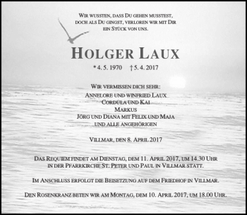 Traueranzeige von HOLGER LAUX von Rhein Main Media