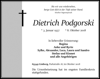 Traueranzeige von Dietrich Podgorski von RMZ