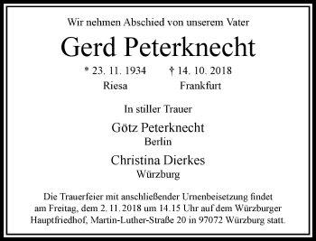 Traueranzeige von Gerd Peterknecht von RMZ