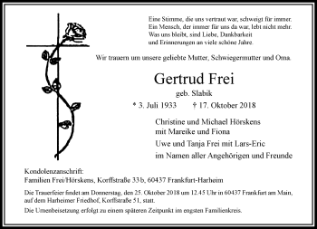 Traueranzeige von Gertrud Frei von RMZ