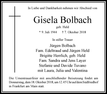 Traueranzeige von Gisela Bolbach von RMZ