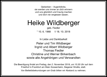 Traueranzeige von Heike Wildberger von RMZ