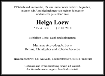 Traueranzeige von Helga Loew von RMZ