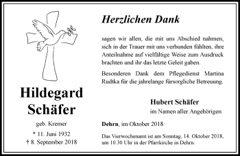 Traueranzeige von Hildegard Schäfer von RMZ