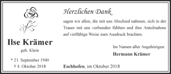 Traueranzeige von Ilse Krämer von RMZ