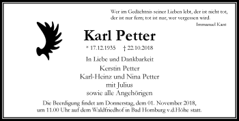 Traueranzeige von Karl Petter von RMZ